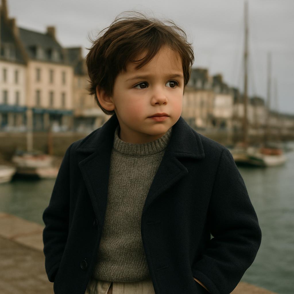 Alan Menhir enfant sur le port de son village natal en Bretagne